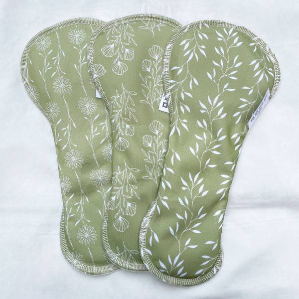 Blümchen FLORAL green waterproof panty liners HEMP-BAMBOO 3pcs. (Made in Turkey) - LARGE